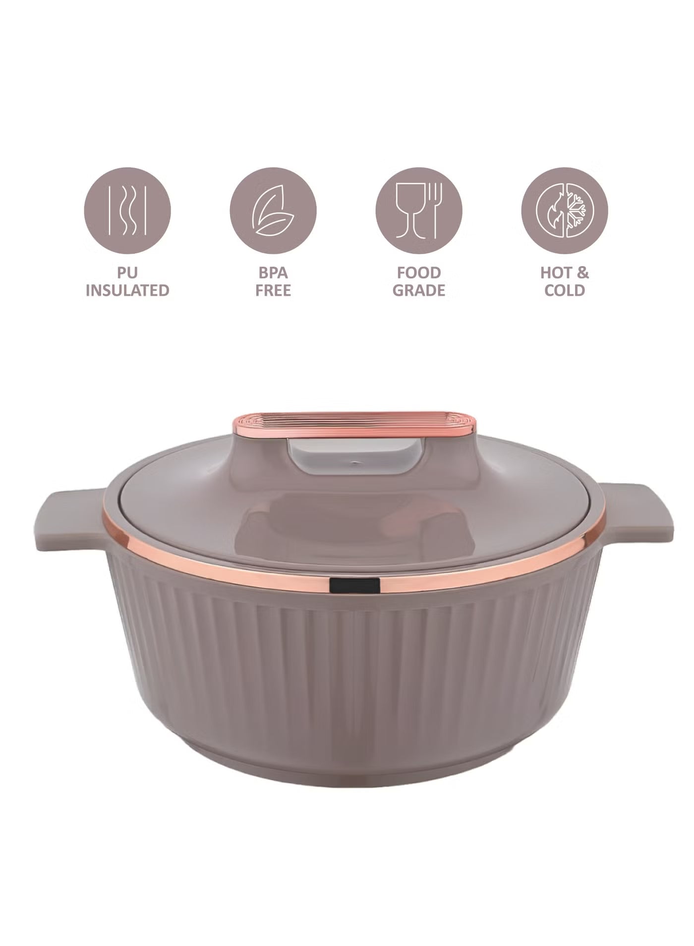 Asian Fancy Insulated Stainless Steel Hot Pot 5000ml – Large Thermal Serving Casserole with Locking Lid (Taupe Brown)