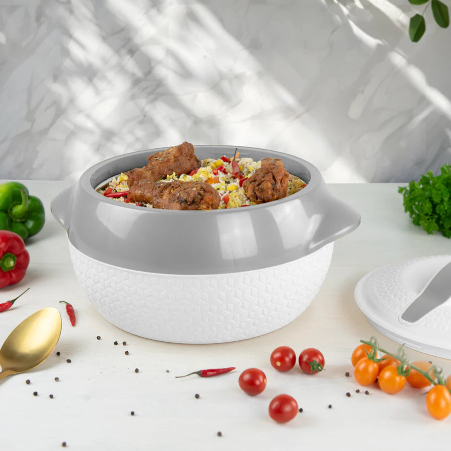 SQ Professional Matrix Insulated Hot Pot 3500ml – Stainless Steel Thermal Casserole White & Grey