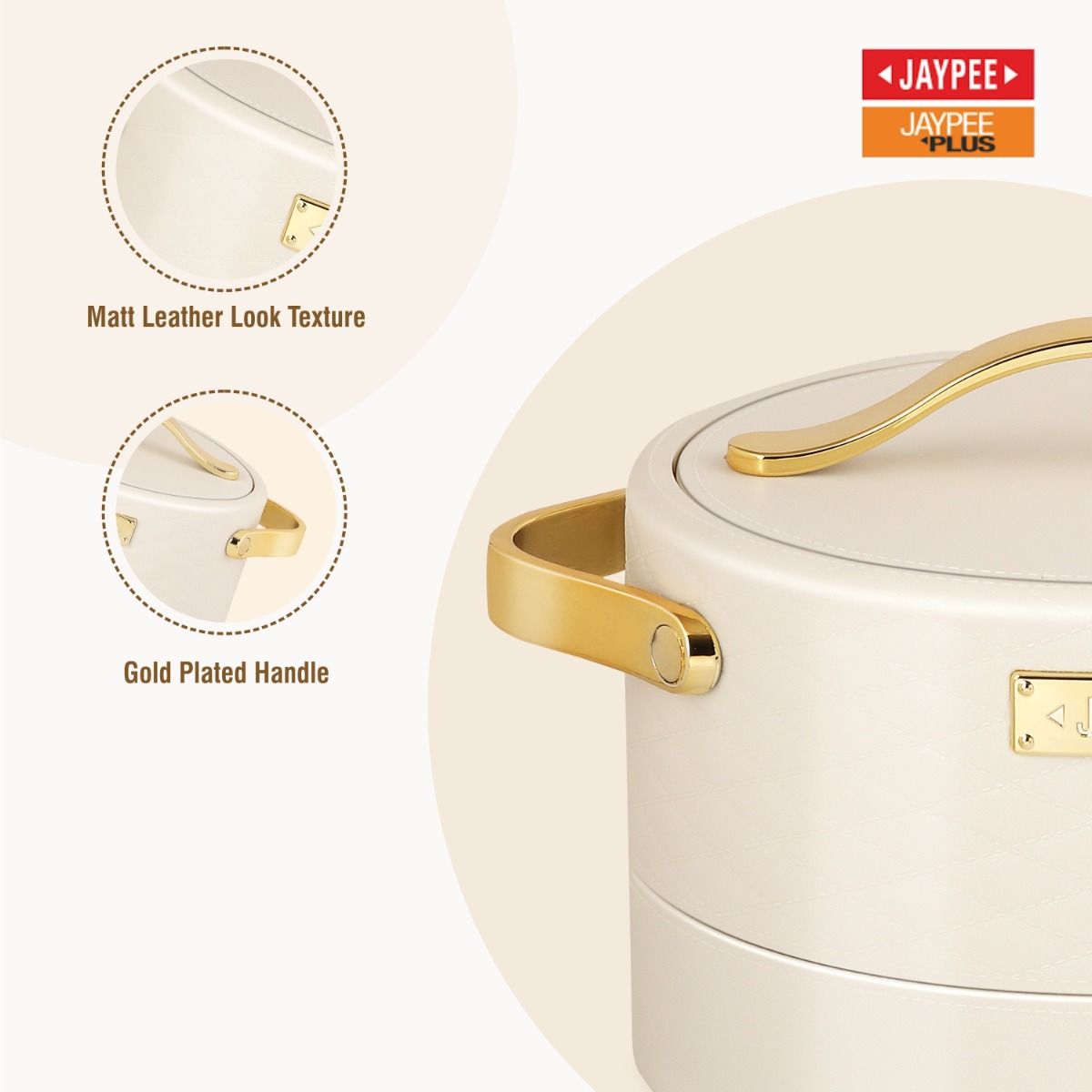 Jaypee Luxura Stainless Steel Casserole Set of 3 – Insulated Hot Pot Set for Serving - Beige