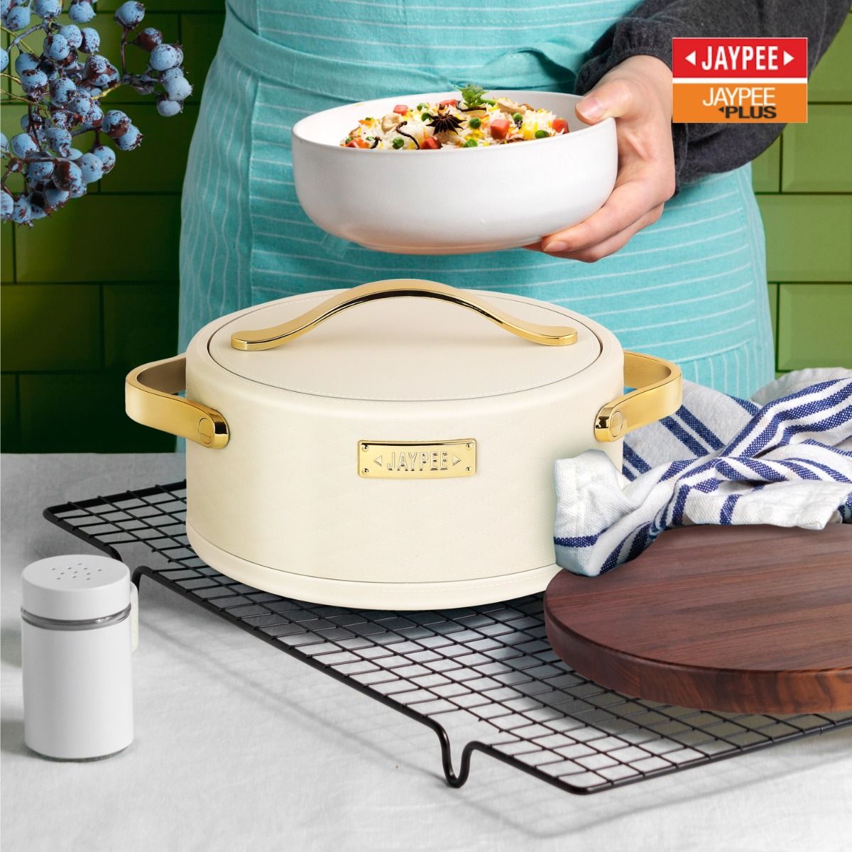 Jaypee Luxura Stainless Steel Casserole Set of 3 – Insulated Hot Pot Set for Serving - Beige