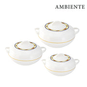 Three white Hotpots with gold accents on a white background, featuring the brand 'Ambiente'.
