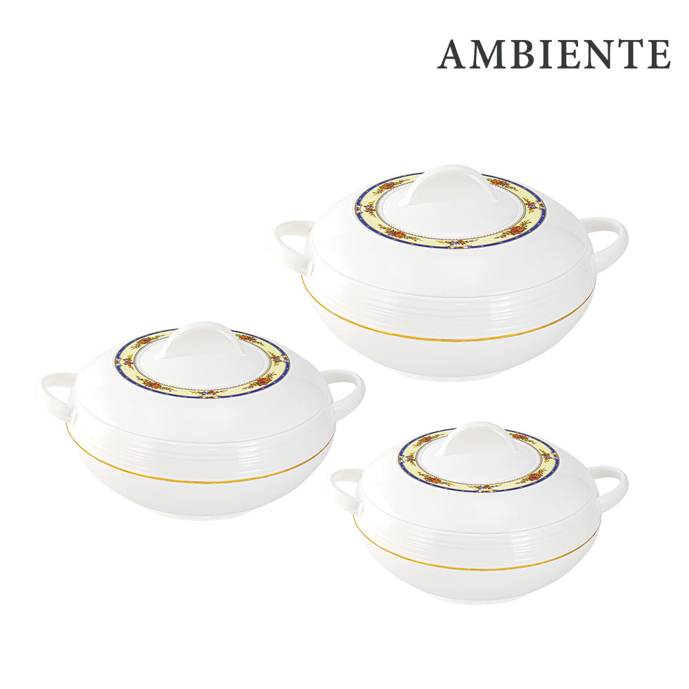 Three white Hotpots with gold accents on a white background, featuring the brand 'Ambiente'.