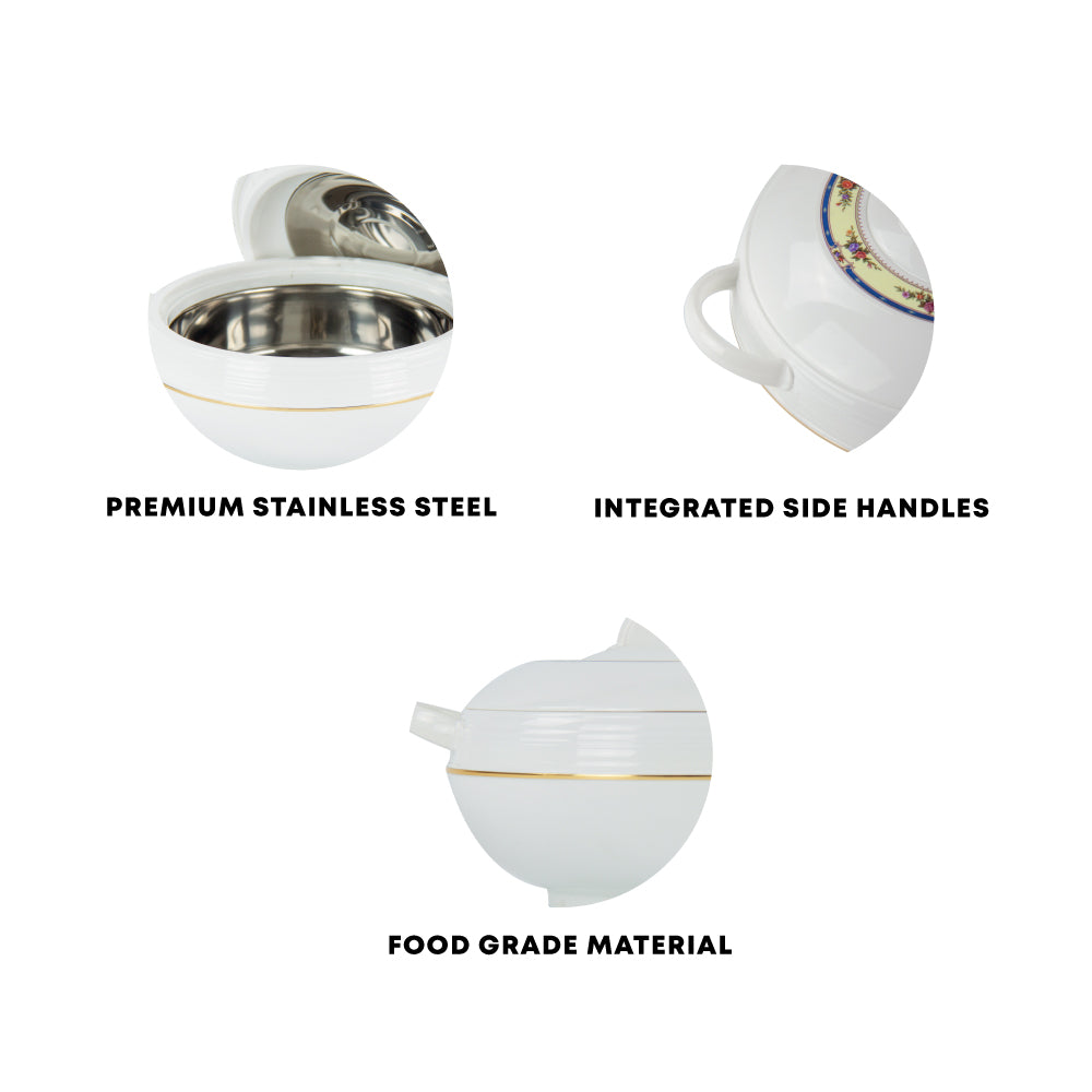 Ambiente Insulated Hot Pot Set – 3pc Small Thermal Casserole (1.2L, 1.6L, 2.5L) White