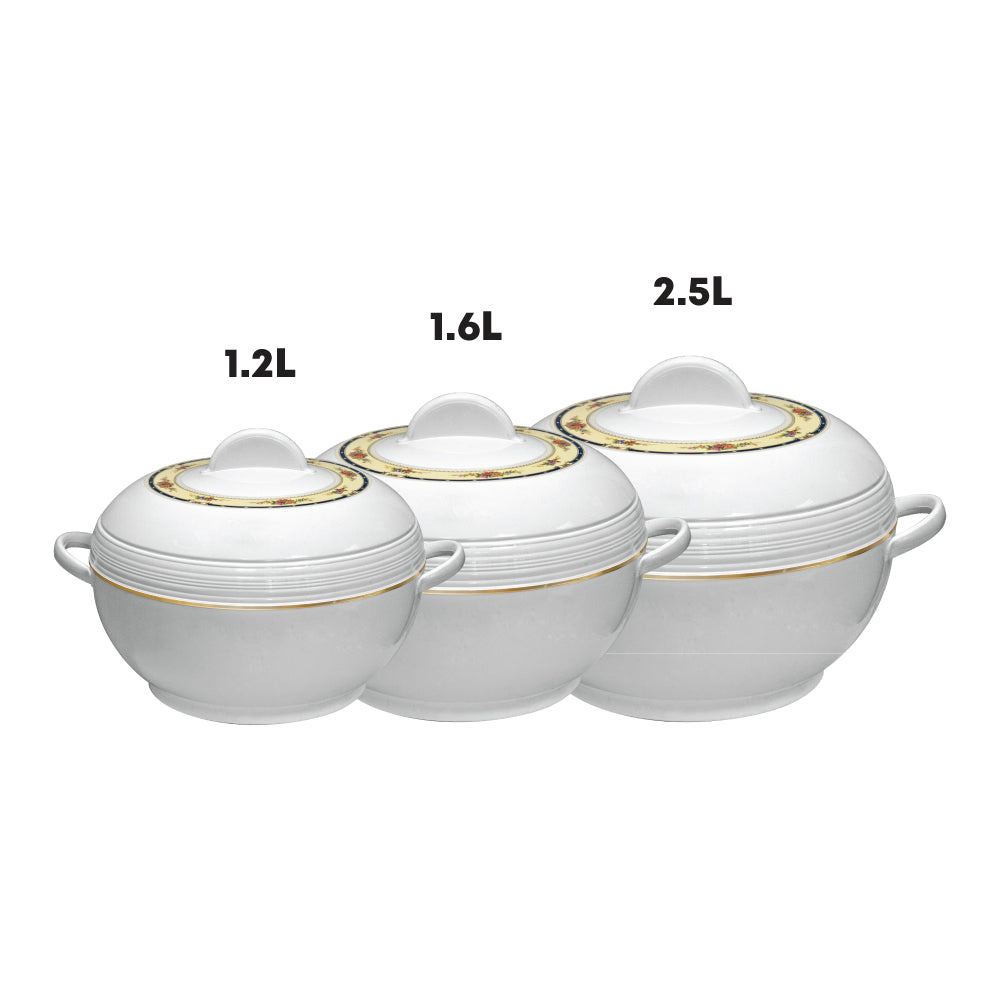 Ambiente Insulated Hot Pot Set – 3pc Small Thermal Casserole (1.2L, 1.6L, 2.5L) White