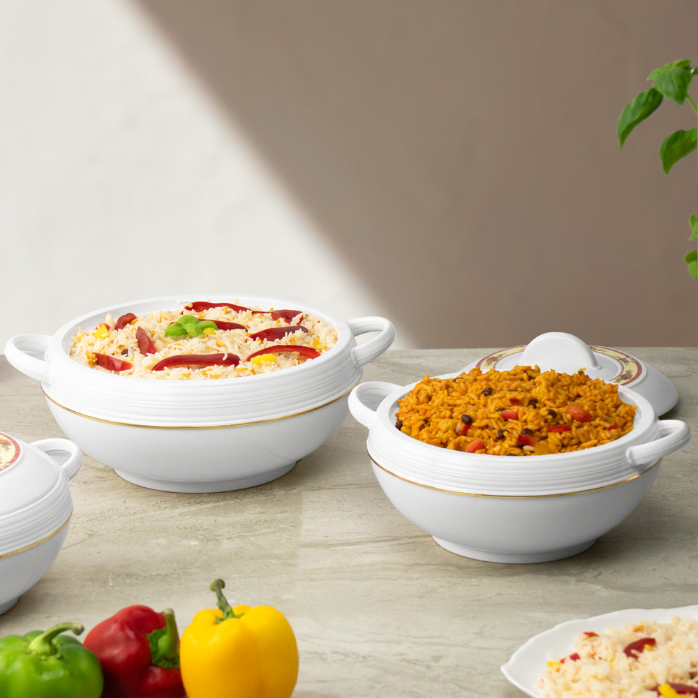 Ambiente Insulated Hot Pot Set – 3pc Small Thermal Casserole (1.2L, 1.6L, 2.5L) White