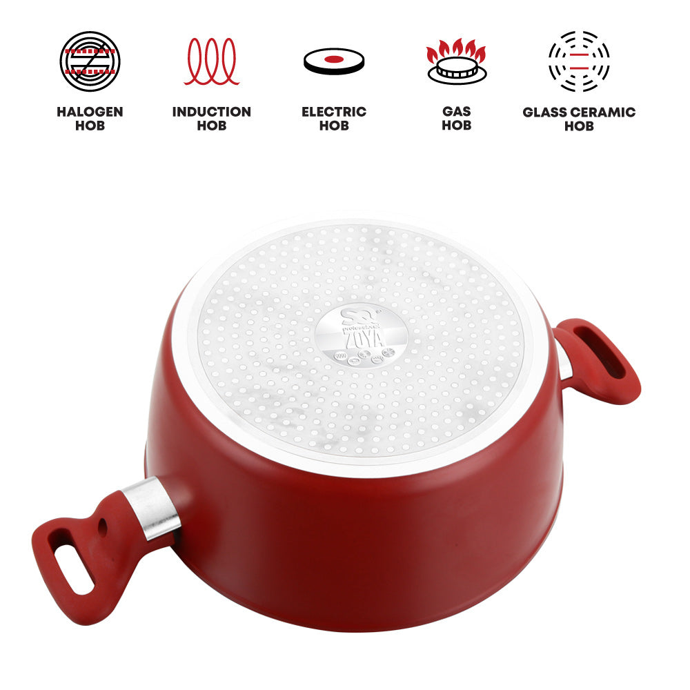 SQ Professional Zoya Stockpot Set 4pc – Non-Stick Cookware with Glass Lids (Red)