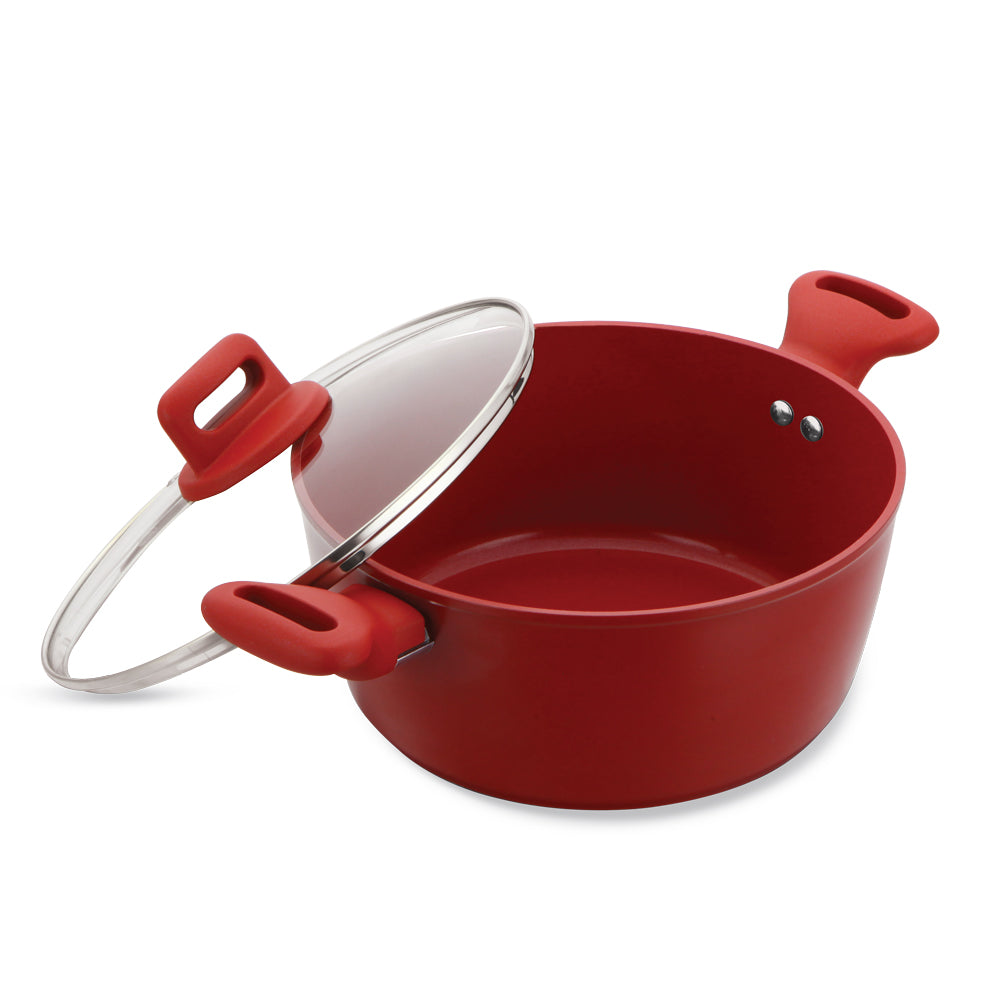 SQ Professional Zoya Stockpot Set 4pc – Non-Stick Cookware with Glass Lids (Red)