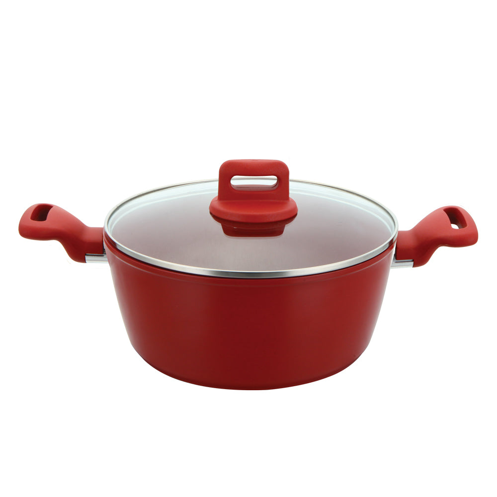 SQ Professional Zoya Stockpot Set 4pc – Non-Stick Cookware with Glass Lids (Red)
