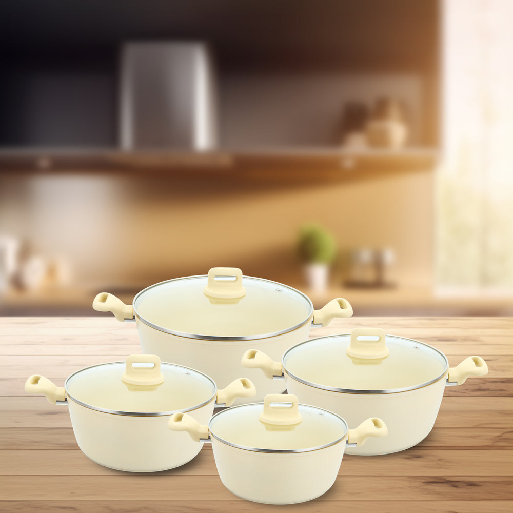 Zoya Stockpot Set 4pc Cream – Non-Stick Induction Ready Cookware
