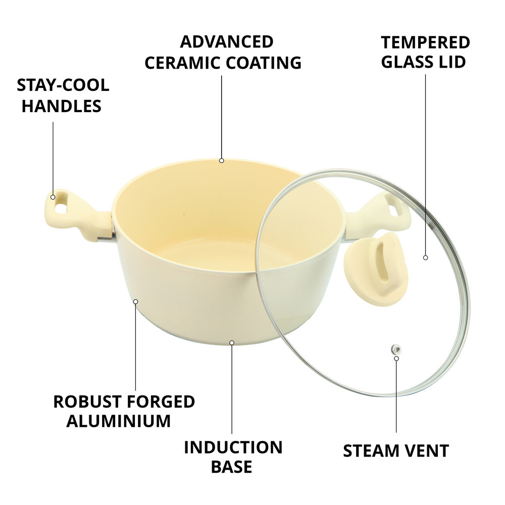 Zoya Stockpot Set 4pc Cream – Non-Stick Induction Ready Cookware