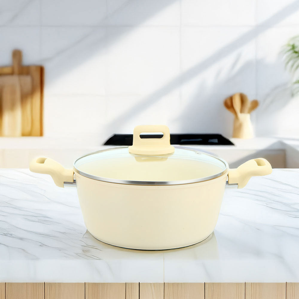 Zoya Stockpot Set 4pc Cream – Non-Stick Induction Ready Cookware