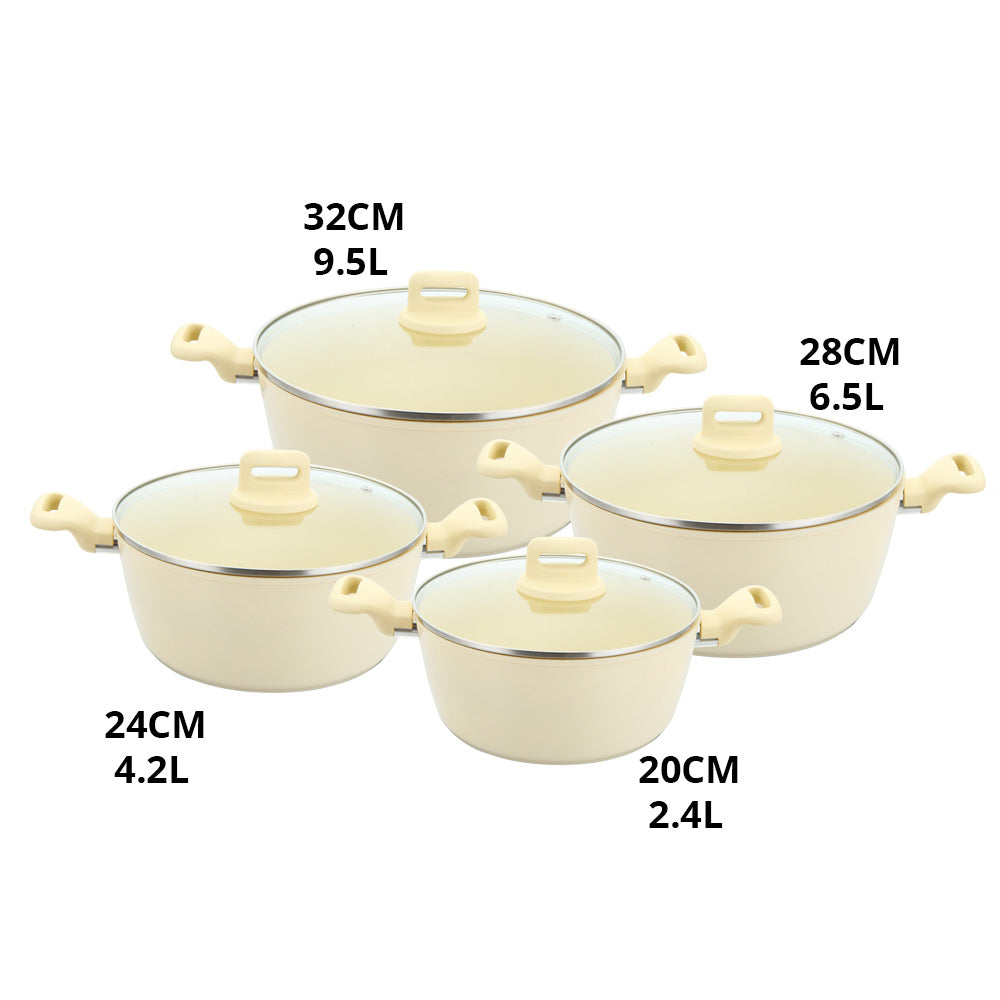 Zoya Stockpot Set 4pc Cream – Non-Stick Induction Ready Cookware