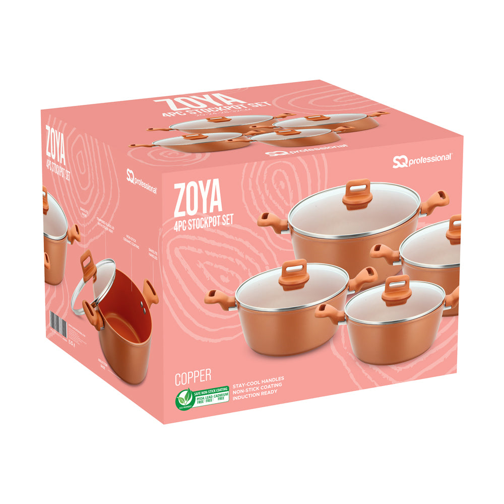 Zoya Stockpot Set 4pc Copper – Non-Stick Induction Ready Cookware