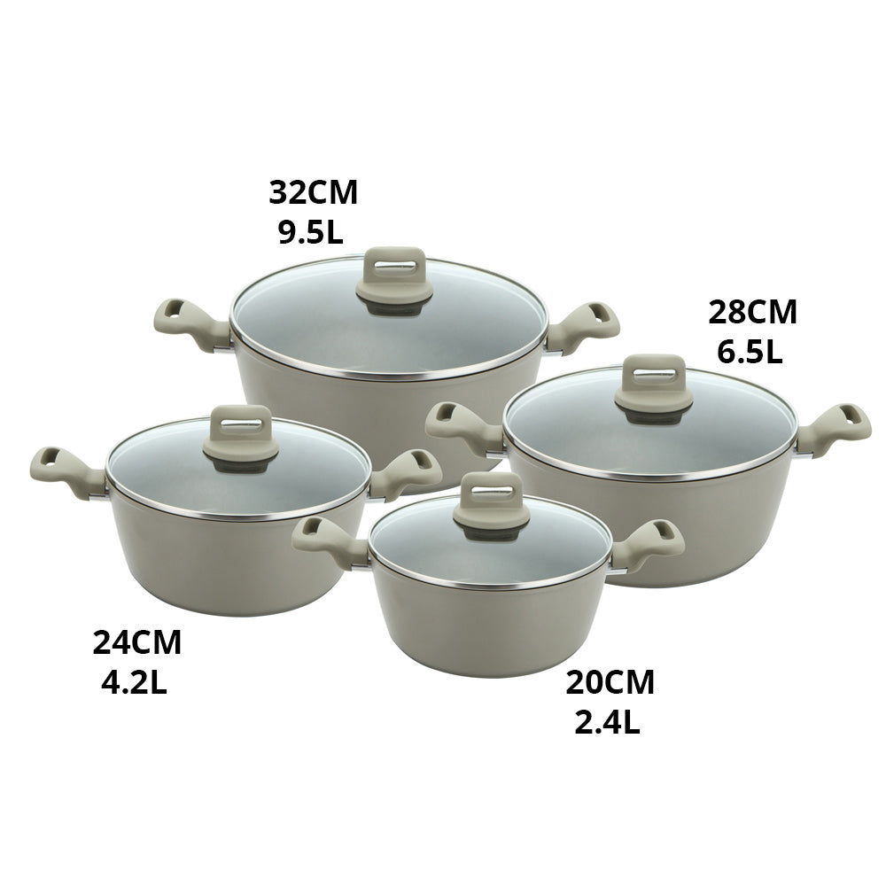 Zoya Stockpot Set 4pc – Grey | Induction Non-Stick Cookware UK