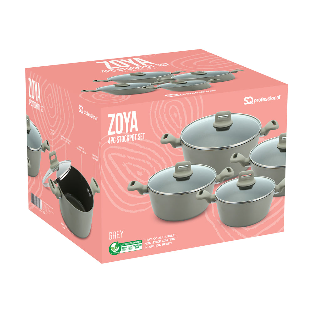 Zoya Stockpot Set 4pc – Grey | Induction Non-Stick Cookware UK