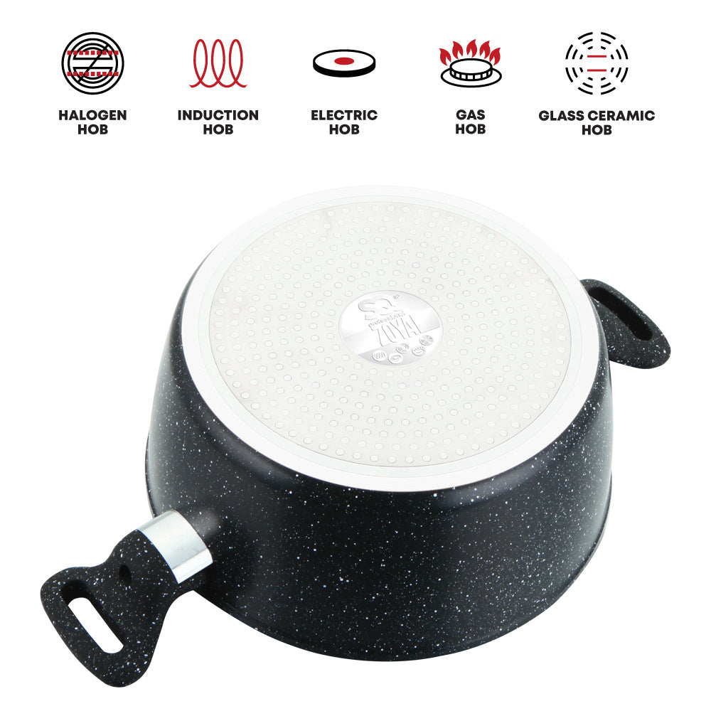 Zoya Stockpot Set 4pc Marbled Black | Forged Aluminium Non-Stick Cookware