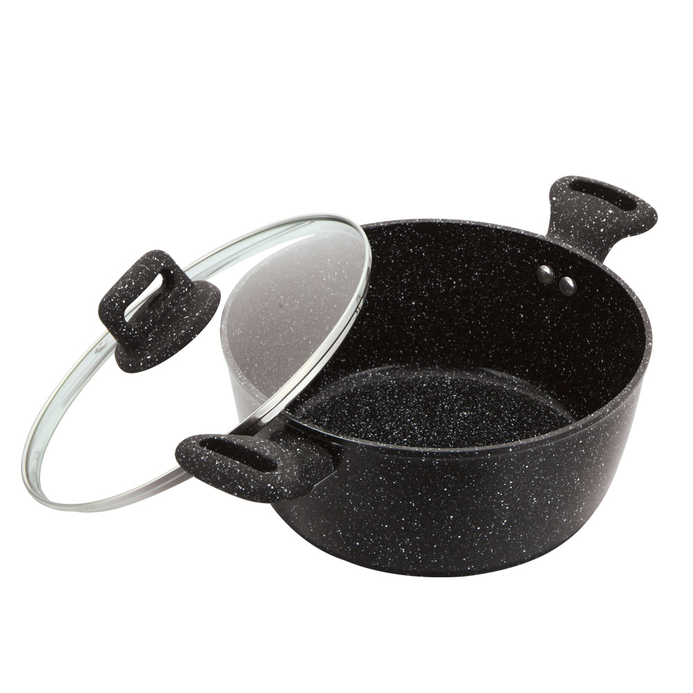 Zoya Stockpot Set 4pc Marbled Black | Forged Aluminium Non-Stick Cookware