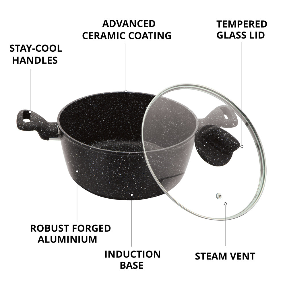 Zoya Stockpot Set 4pc Marbled Black | Forged Aluminium Non-Stick Cookware