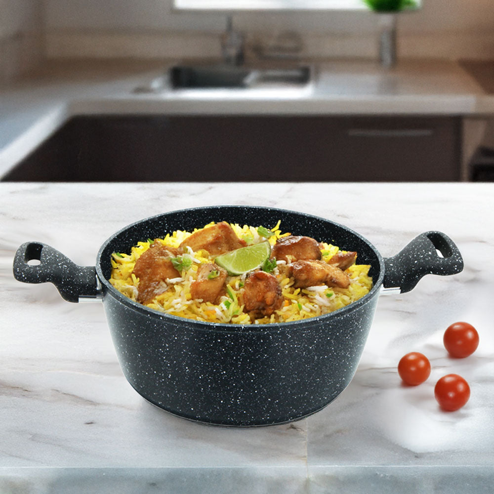 Zoya Stockpot Set 4pc Marbled Black | Forged Aluminium Non-Stick Cookware