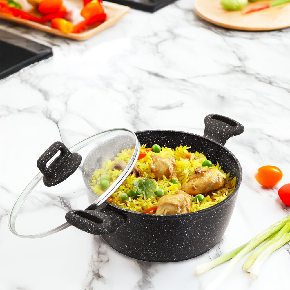 Zoya Stockpot Set 4pc Marbled Black | Forged Aluminium Non-Stick Cookware