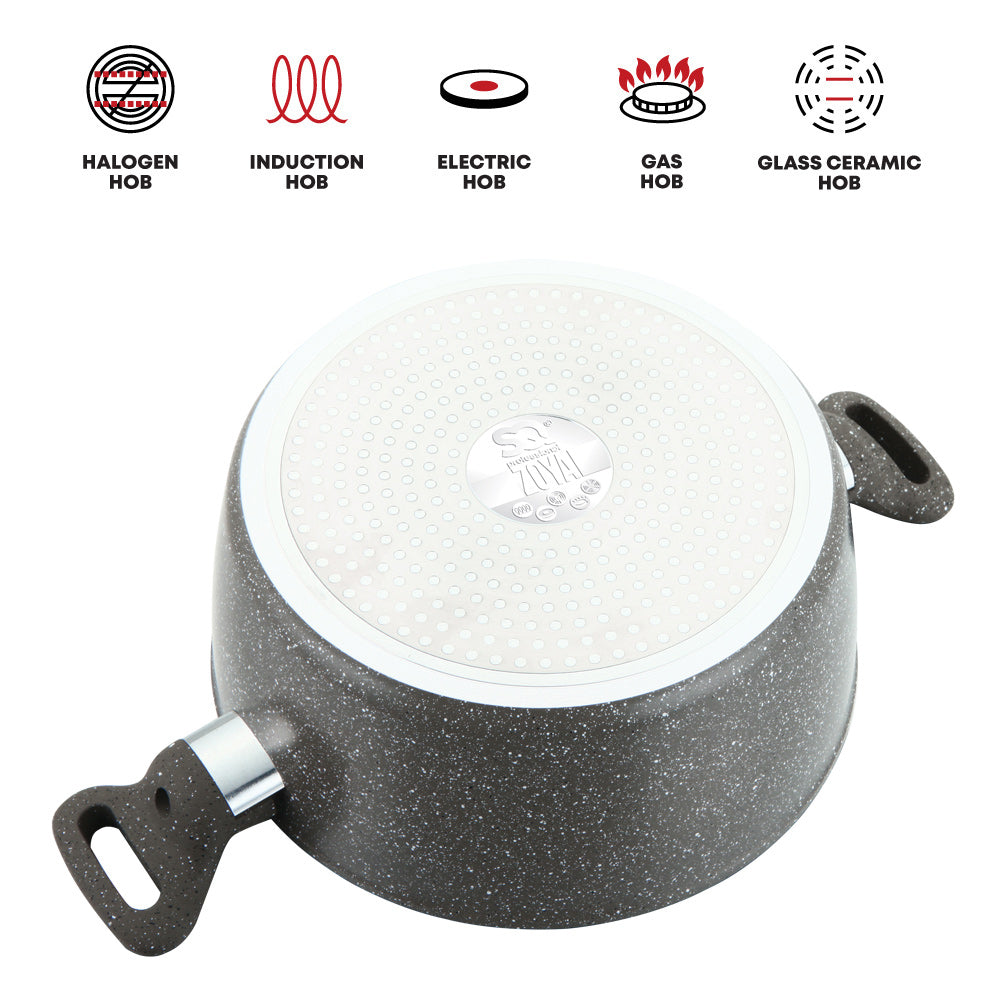Zoya Stockpot Set 4pc Marbled Grey | Forged Aluminium Non-Stick Cookware with Lids