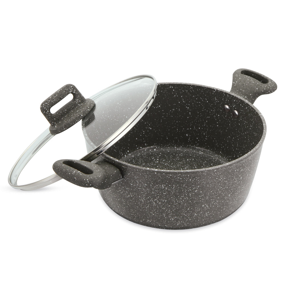 Zoya Stockpot Set 4pc Marbled Grey | Forged Aluminium Non-Stick Cookware with Lids