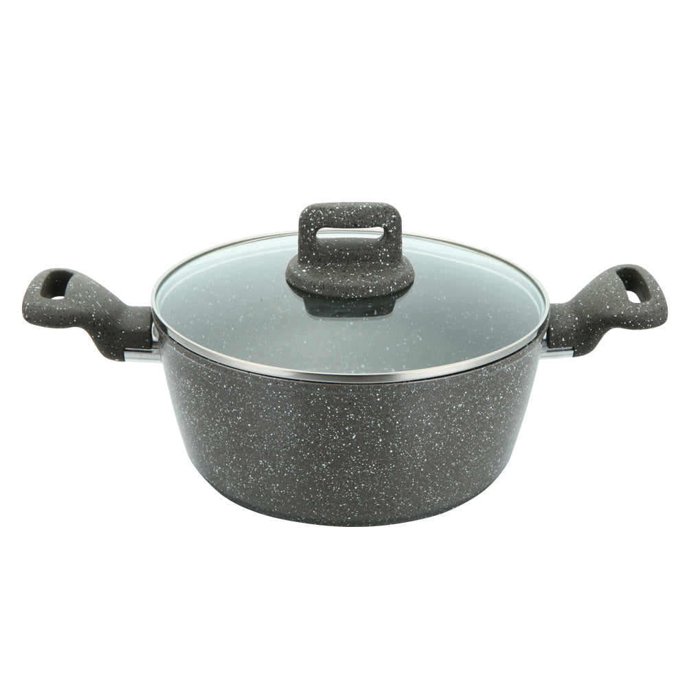 Zoya Stockpot Set 4pc Marbled Grey | Forged Aluminium Non-Stick Cookware with Lids