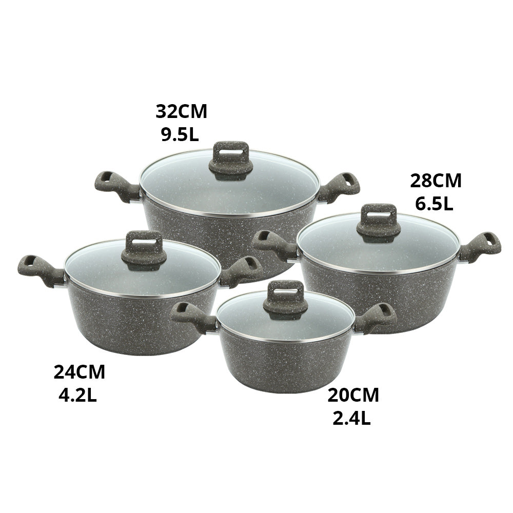 Zoya Stockpot Set 4pc Marbled Grey | Forged Aluminium Non-Stick Cookware with Lids