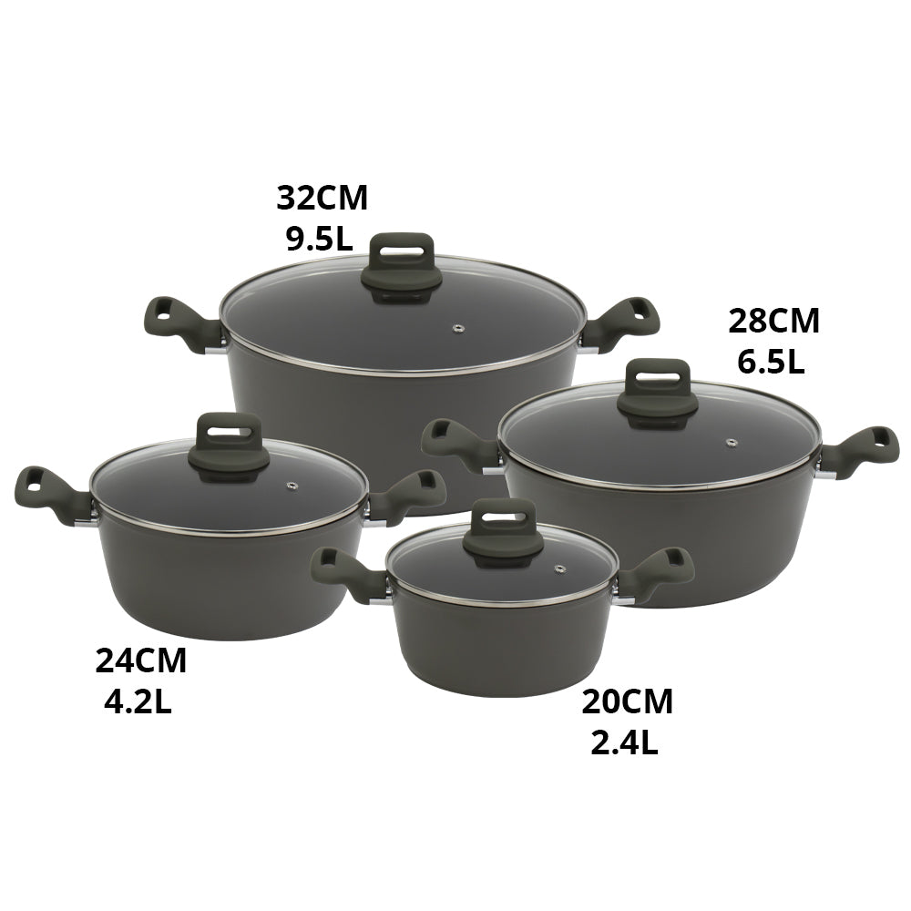 Zoya Stockpot Set 4pc – Ash | Non-Stick Induction Cookware