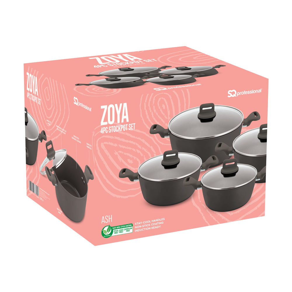 Zoya Stockpot Set 4pc – Ash | Non-Stick Induction Cookware