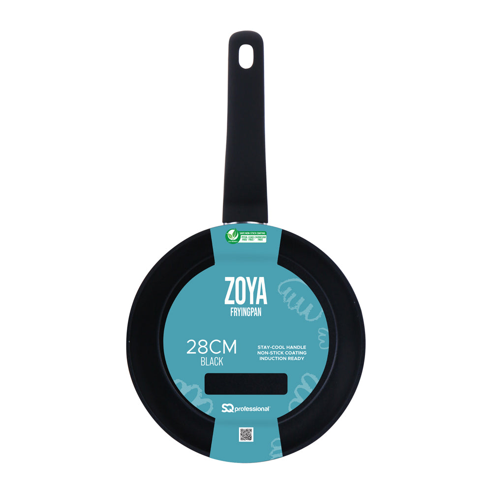 Zoya 28cm Black Frying Pan – Non-Stick Aluminium, Induction Hob Ready