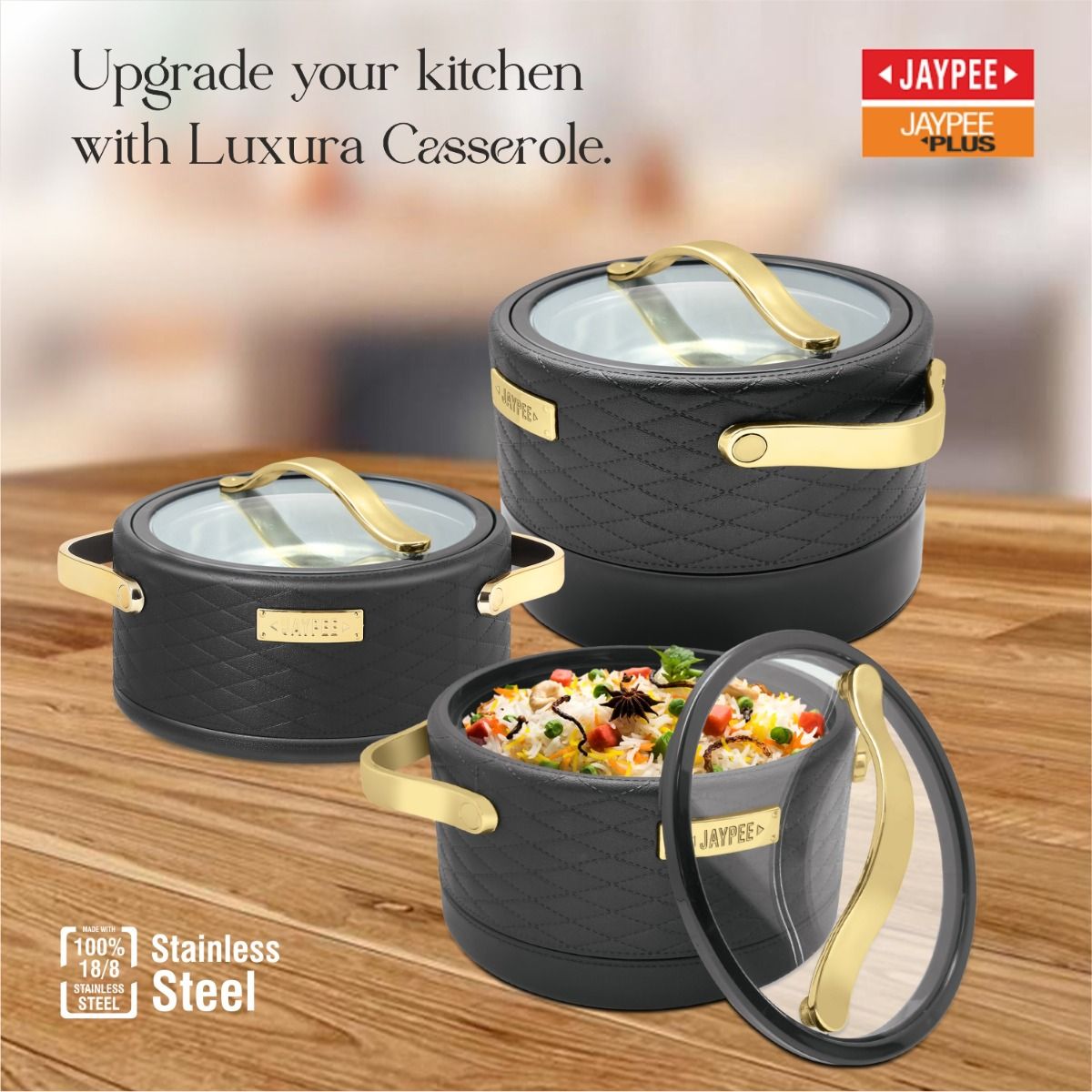 Jaypee Luxura Klass Casserole Hotpot 3-Piece Set – Black