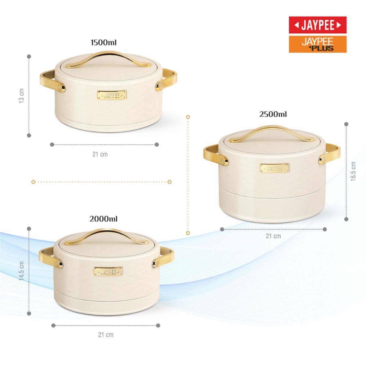 Jaypee Luxura Stainless Steel Casserole Set of 3 – Insulated Hot Pot Set for Serving - Beige