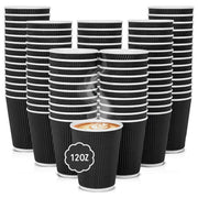 12oz Ripple Wall Disposable Paper Coffee Cups 100 Pack – Black Insulated Hot Cups for Tea, Coffee & Hot Drinks – Recyclable Takeaway Cups for Home, Office, Cafés & Catering