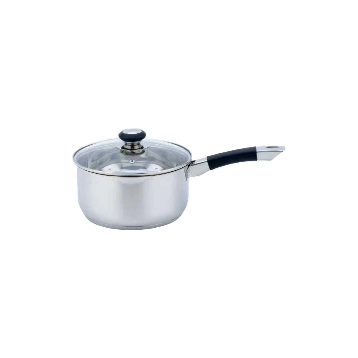 Glaxa Professional Stainless Steel Saucepan with Glass Lid 16cm Induction Cooking Pot & Soft Grip Handle