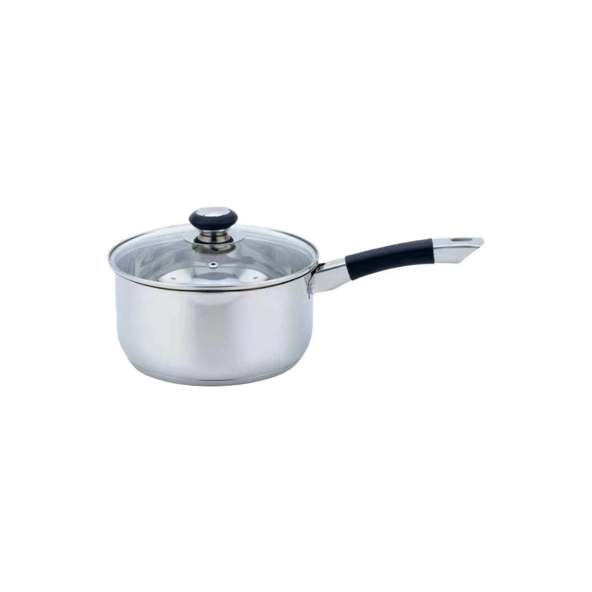 Glaxa Professional Stainless Steel Saucepan with Glass Lid 16cm Induction Cooking Pot & Soft Grip Handle