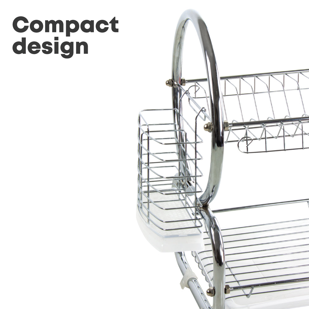 Stainless Steel Dish Drainer with Cutlery Holder & Drip Tray – Chrome