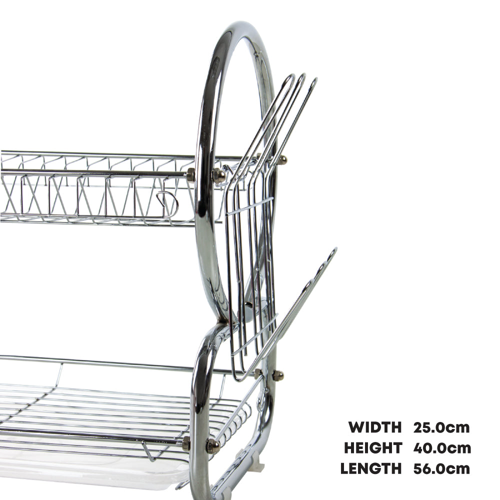 Stainless Steel Dish Drainer with Cutlery Holder & Drip Tray – Chrome