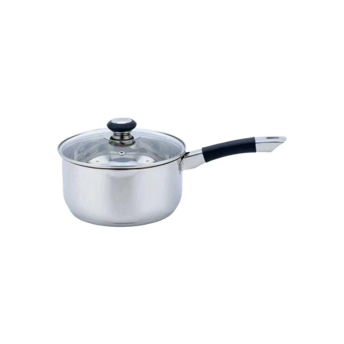 Glaxa Professional Stainless Steel Saucepan with Glass Lid 16cm Induction Cooking Pot & Soft Grip Handle