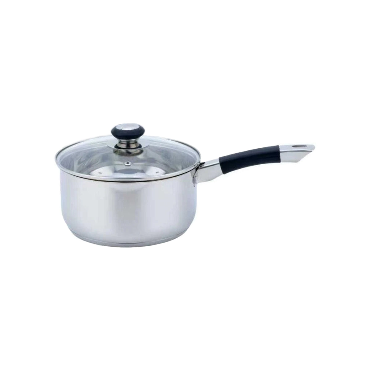 Glaxa Professional Stainless Steel Saucepan with Glass Lid 16cm Induction Cooking Pot & Soft Grip Handle