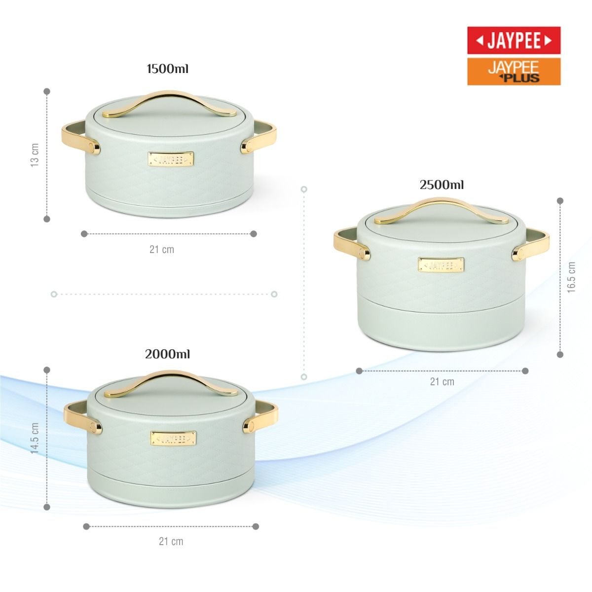 Jaypee Luxura Stainless Steel Casserole Set of 3 – Premium Insulated Hot Pot Set - Pista Green