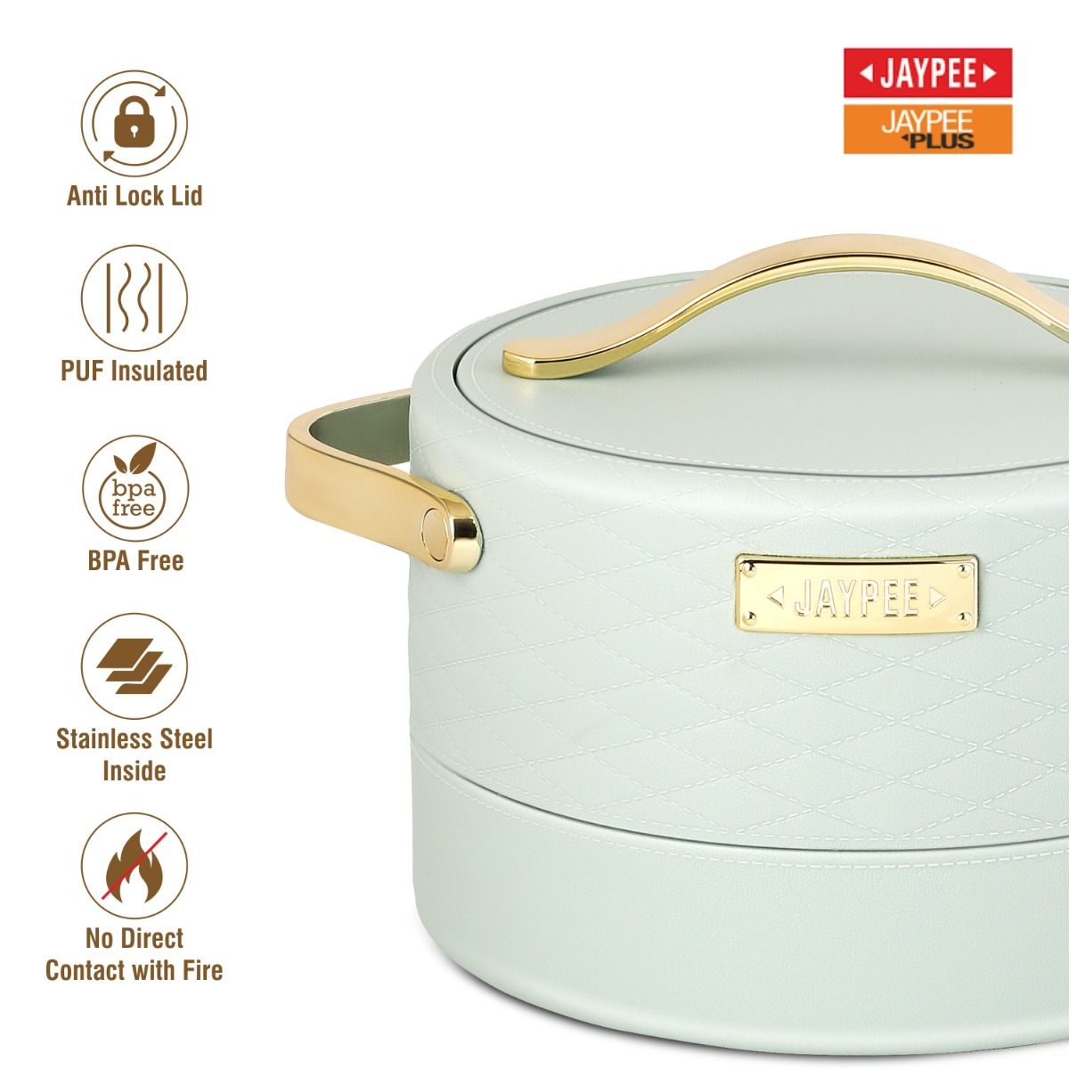 Jaypee Luxura Stainless Steel Casserole Set of 3 – Premium Insulated Hot Pot Set - Pista Green
