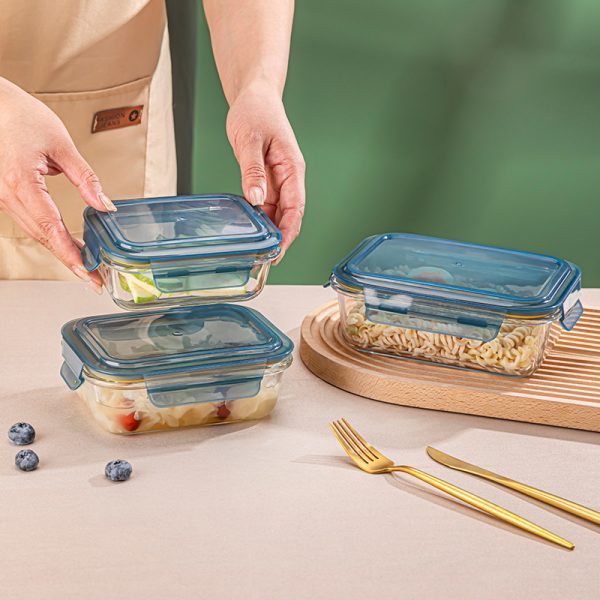3-Piece Glass Food Storage Containers with Airtight Lids (370ml, 640ml, 1040ml)