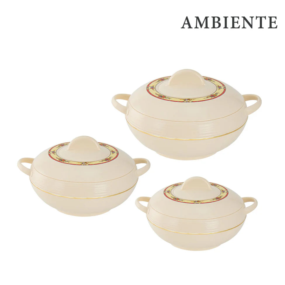 Ambiente 3pc Insulated Hot Pot Set – 1.2L, 1.6L, 2.5L | Stainless Steel Thermal Casserole
