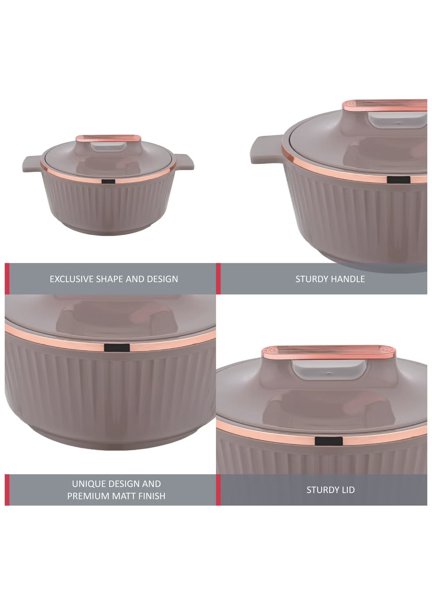 Asian Fancy Insulated Stainless Steel Hot Pot 3500ml – Thermal Serving Casserole with Locking Lid (Taupe Brown)