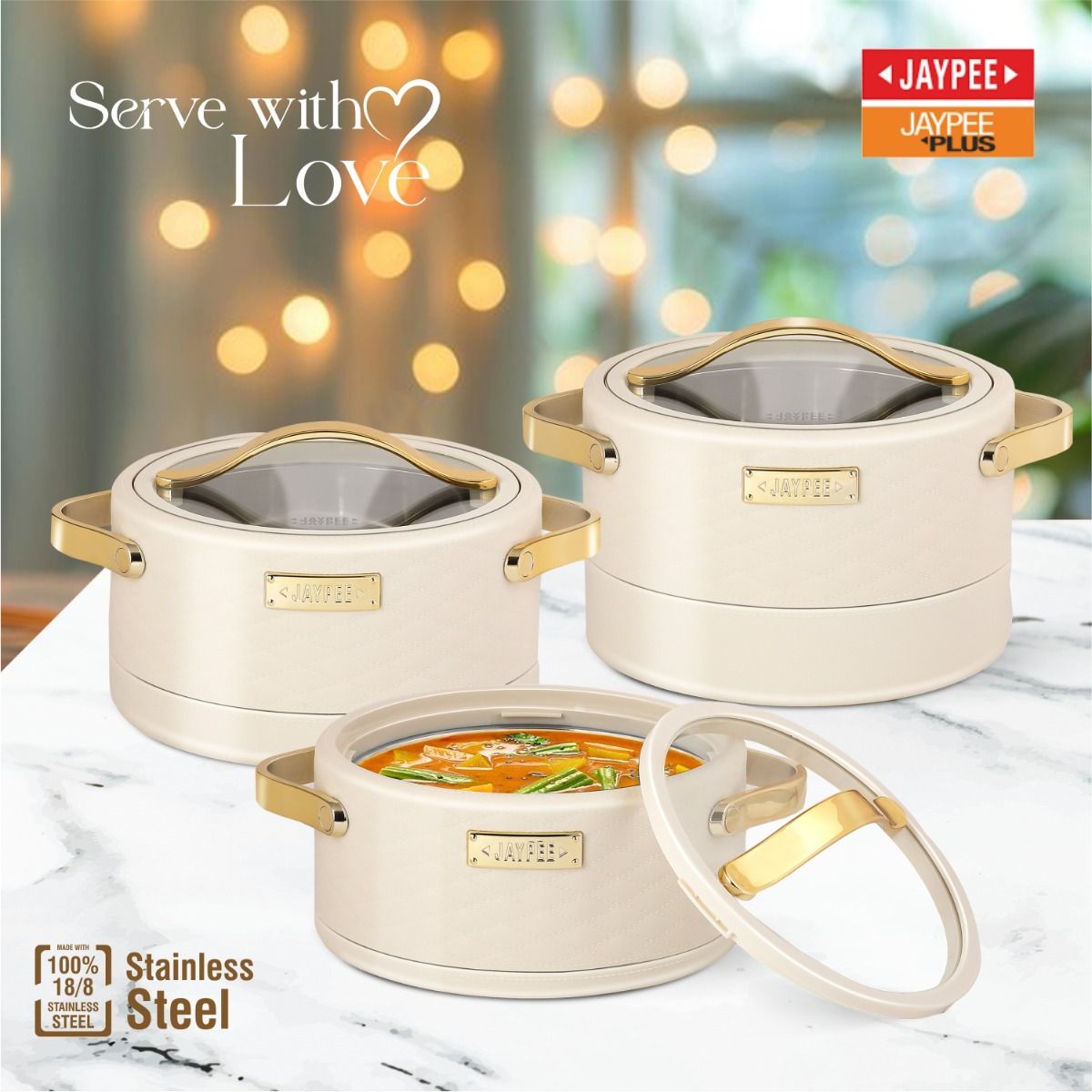 Jaypee Luxura Klass Casserole 3-Piece Set – Premium Insulated Hotpots - Beige