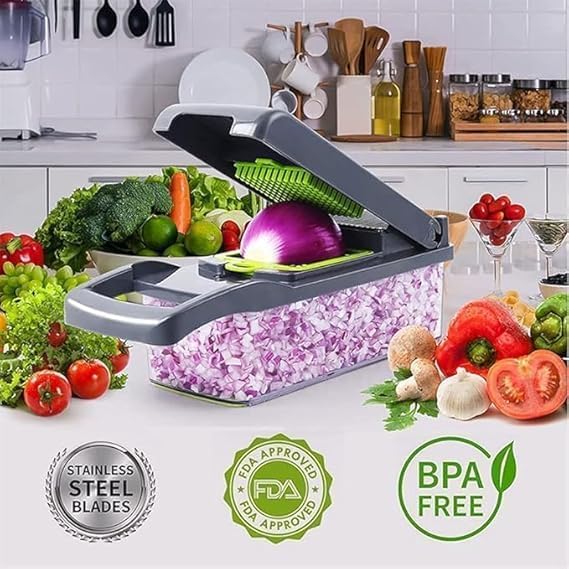 Tri-Star 15 in 1 Vegetable Chopper with Container | Multifunction Food Chopper, Onion Chopper, Vegetable Cutter, Fruit Slicer, Dicer & Grater | Manual Kitchen Food Processor
