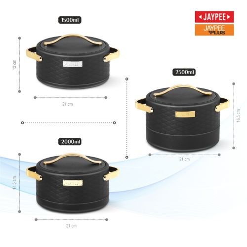 Jaypee Luxura Stainless Steel Insulated Casserole Set of 3 – Black Hot Pot Serveware UK