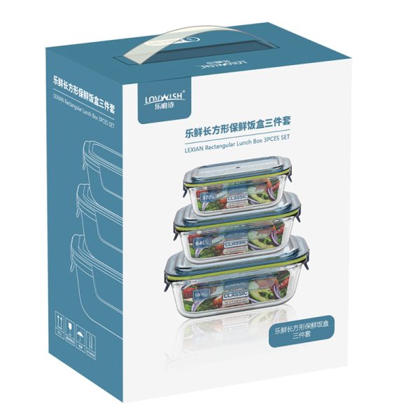 3-Piece Glass Food Storage Containers with Airtight Lids (370ml, 640ml, 1040ml)