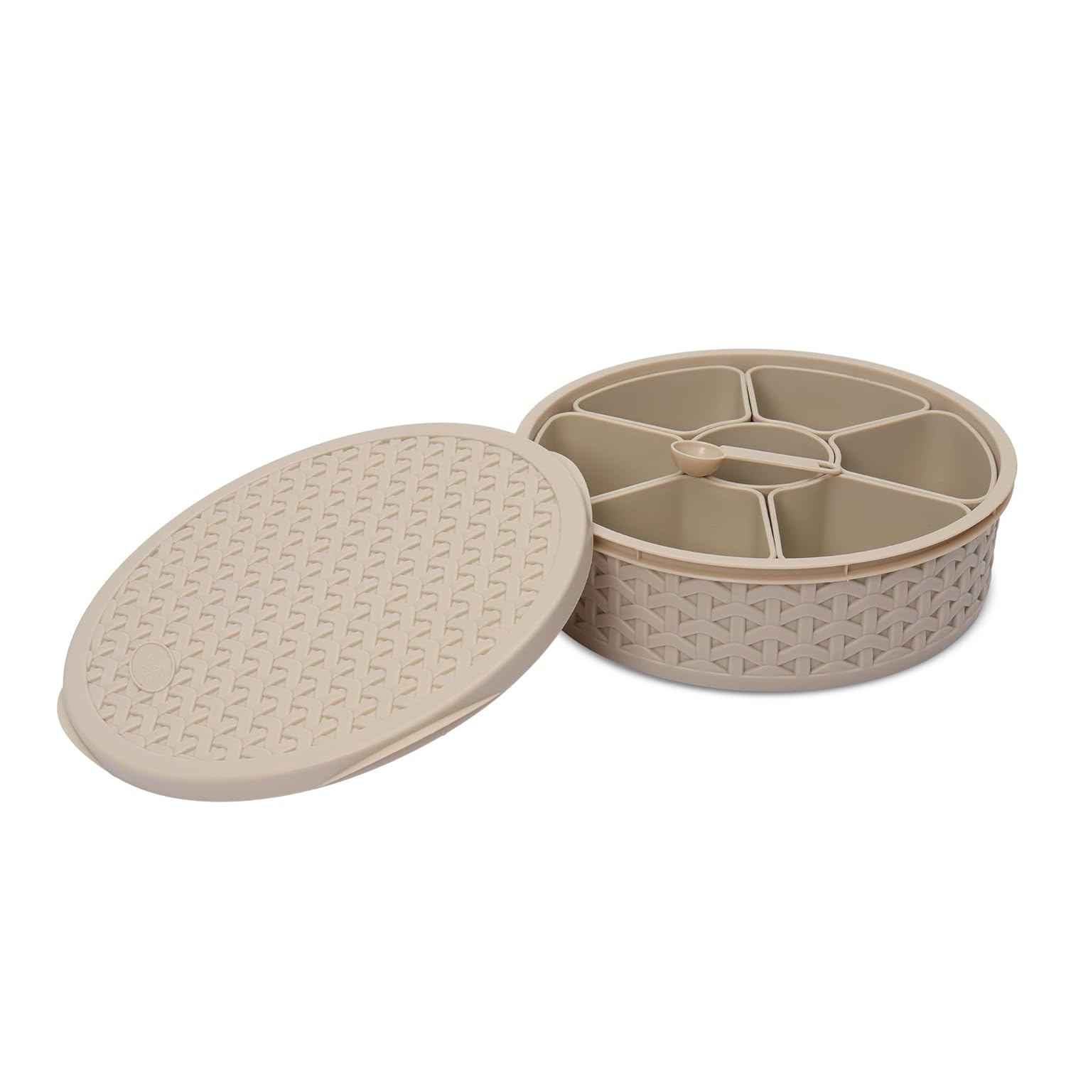 Jaypee Plus Spice Souk airtight masala dabba beige with 7 compartments and spoon for kitchen spice storage